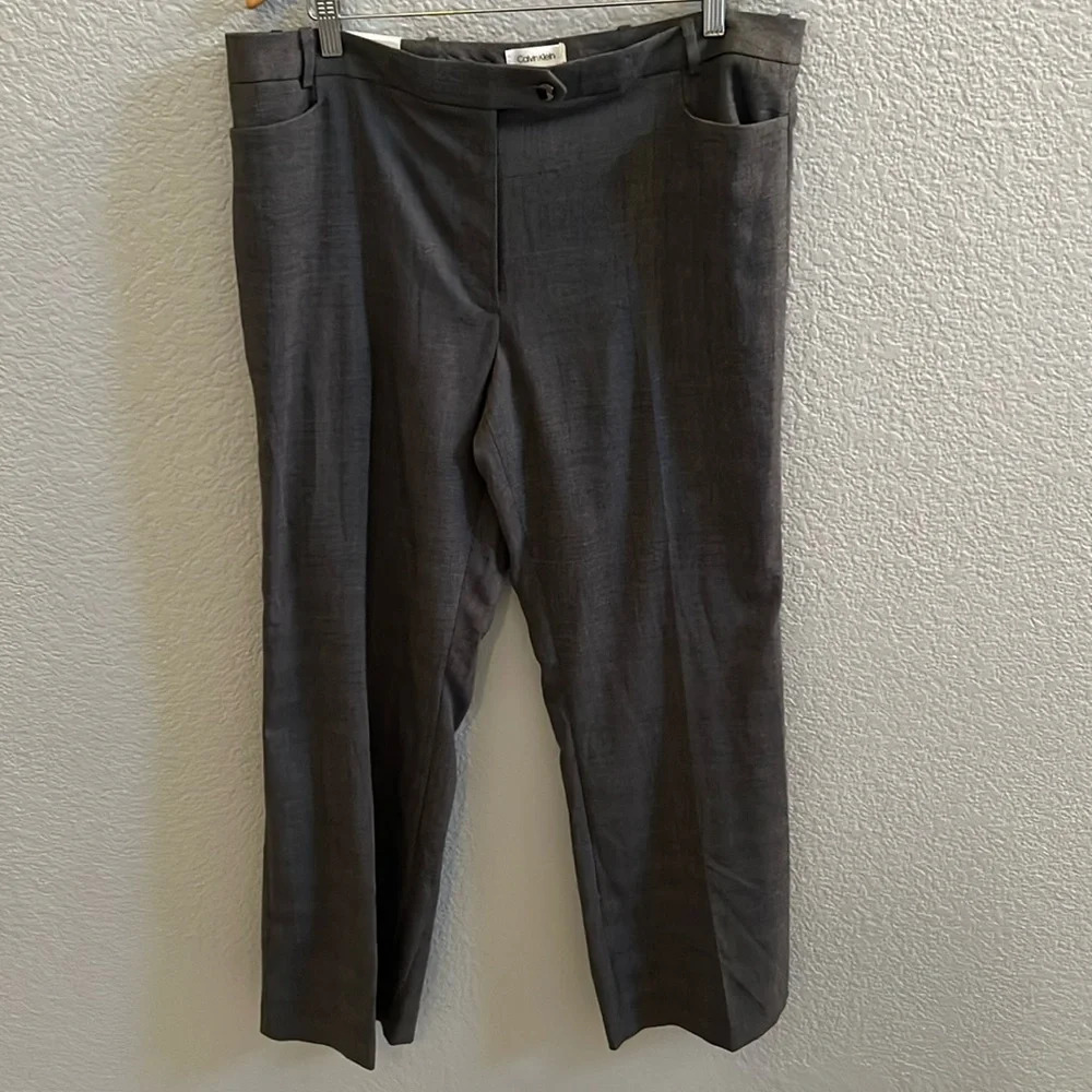 Calvin Klein Wide Leg Dress Pants Striped Gray Hook & Eye Size 16